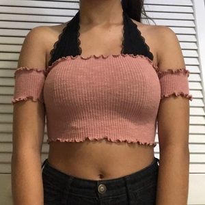 ribbed cropped off the shoulder top